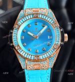 Iced Out Hublot Big Bang One Click 39 Auto Watches Sky Blue Baguette Diamond